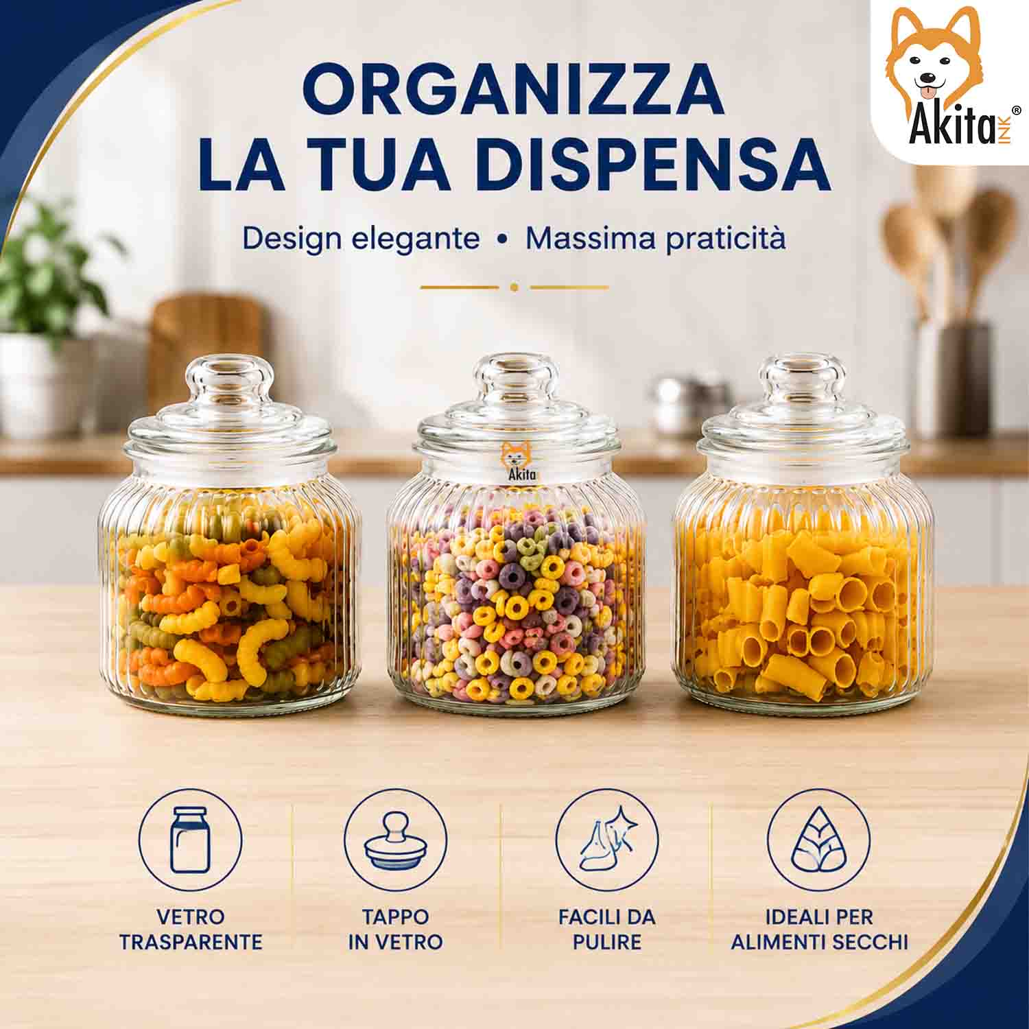 Tris Barattoli in Vetro 700 ml con Tappo Vetro foto 3