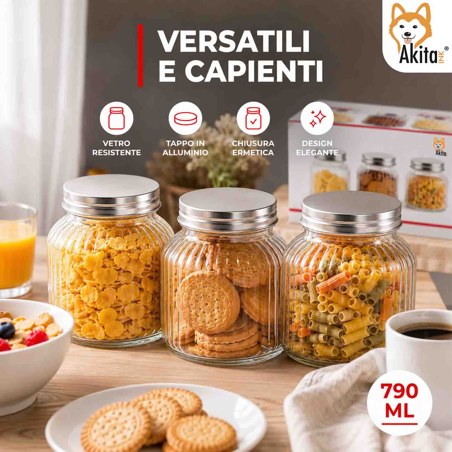 Tris Barattoli in Vetro 790 ml con Tappo Alluminio foto 5