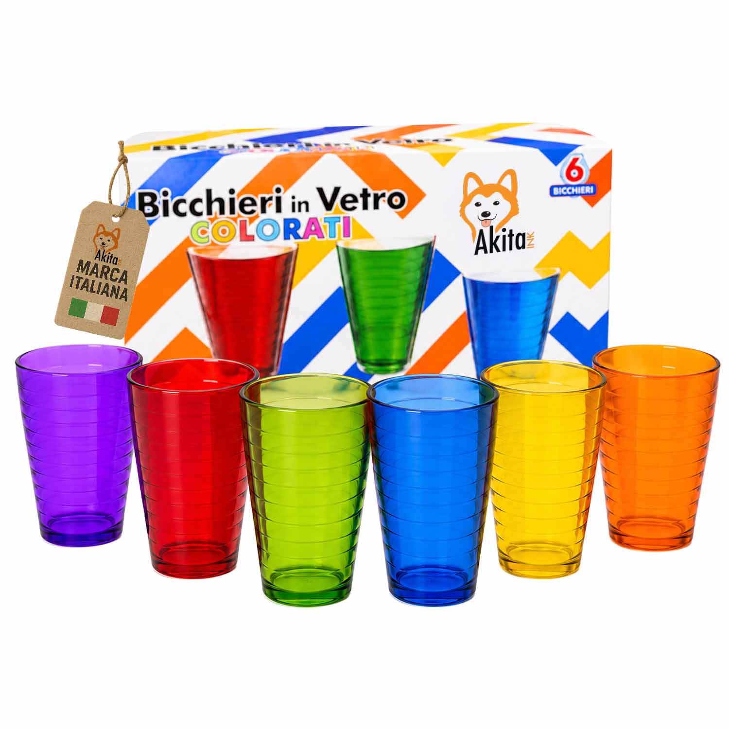 Akitaink Set 6 Bicchieri in Vetro Colorato 350 ml Multicolore foto 2