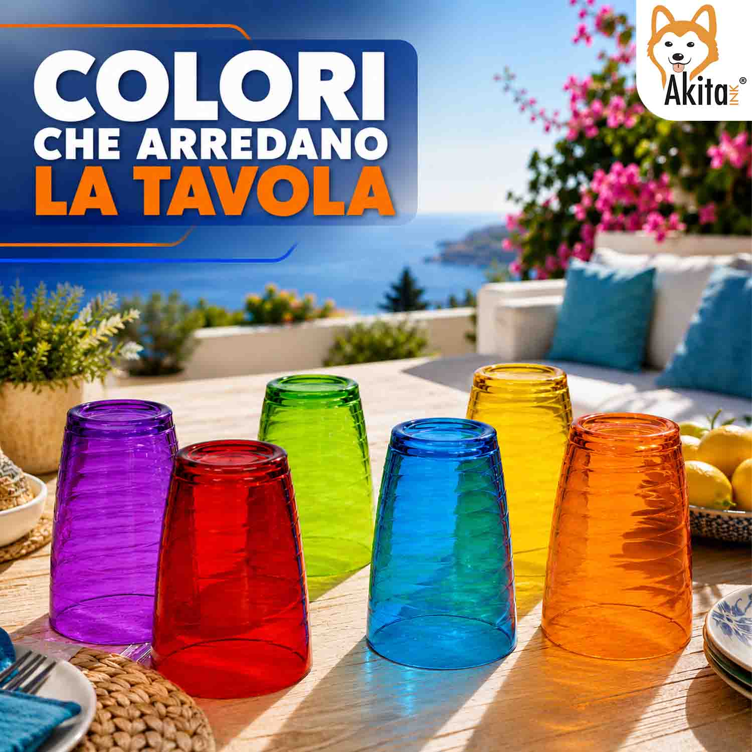 Akitaink Set 6 Bicchieri in Vetro Colorato 350 ml Multicolore foto 3