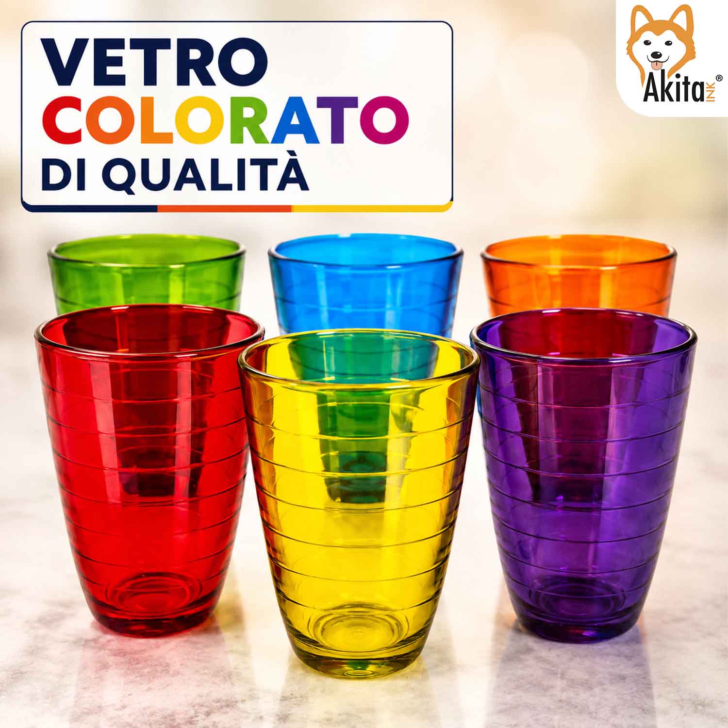 Akitaink Set 6 Bicchieri in Vetro Colorato 350 ml Multicolore foto 5