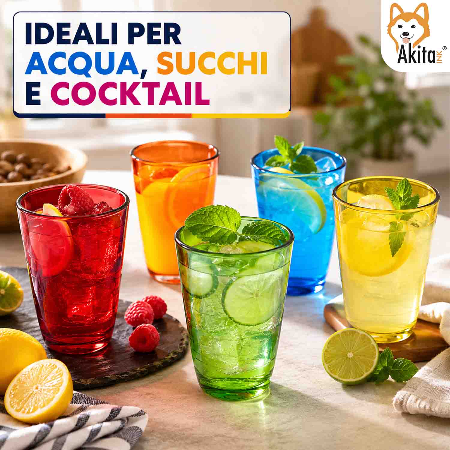 Akitaink Set 6 Bicchieri in Vetro Colorato 350 ml Multicolore foto 6