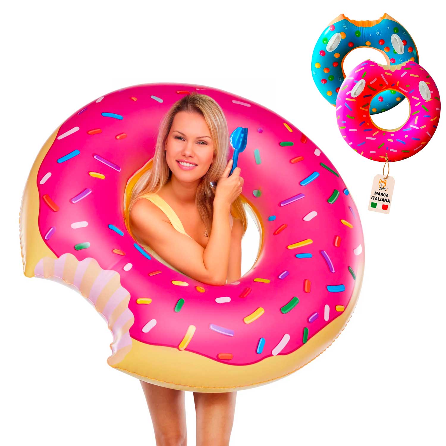 Ciambella salvagente gonfiabile donut 107 cm con maniglie.