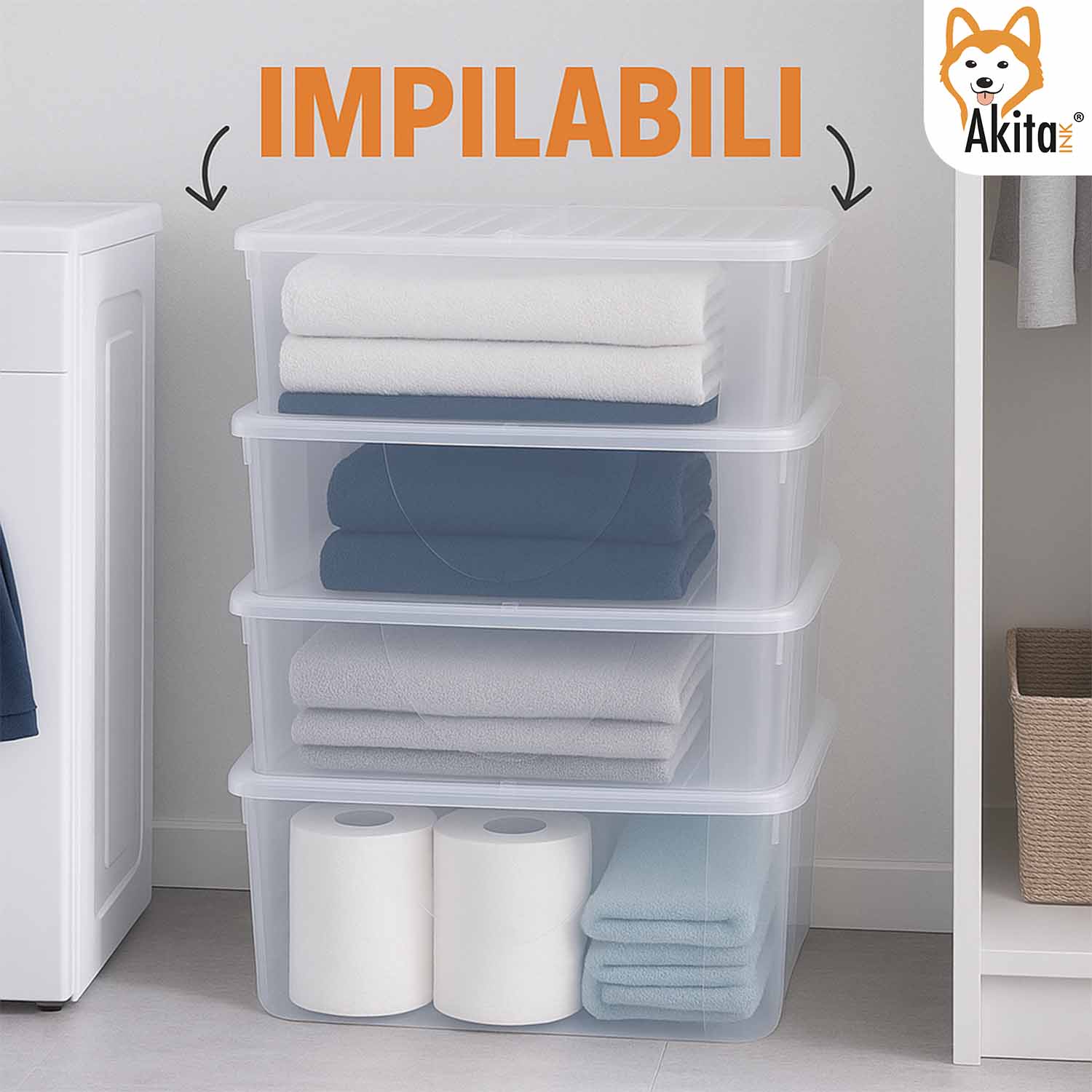 Set 4 Contenitori Plastica 40L con Coperchio doppia apertura foto 4