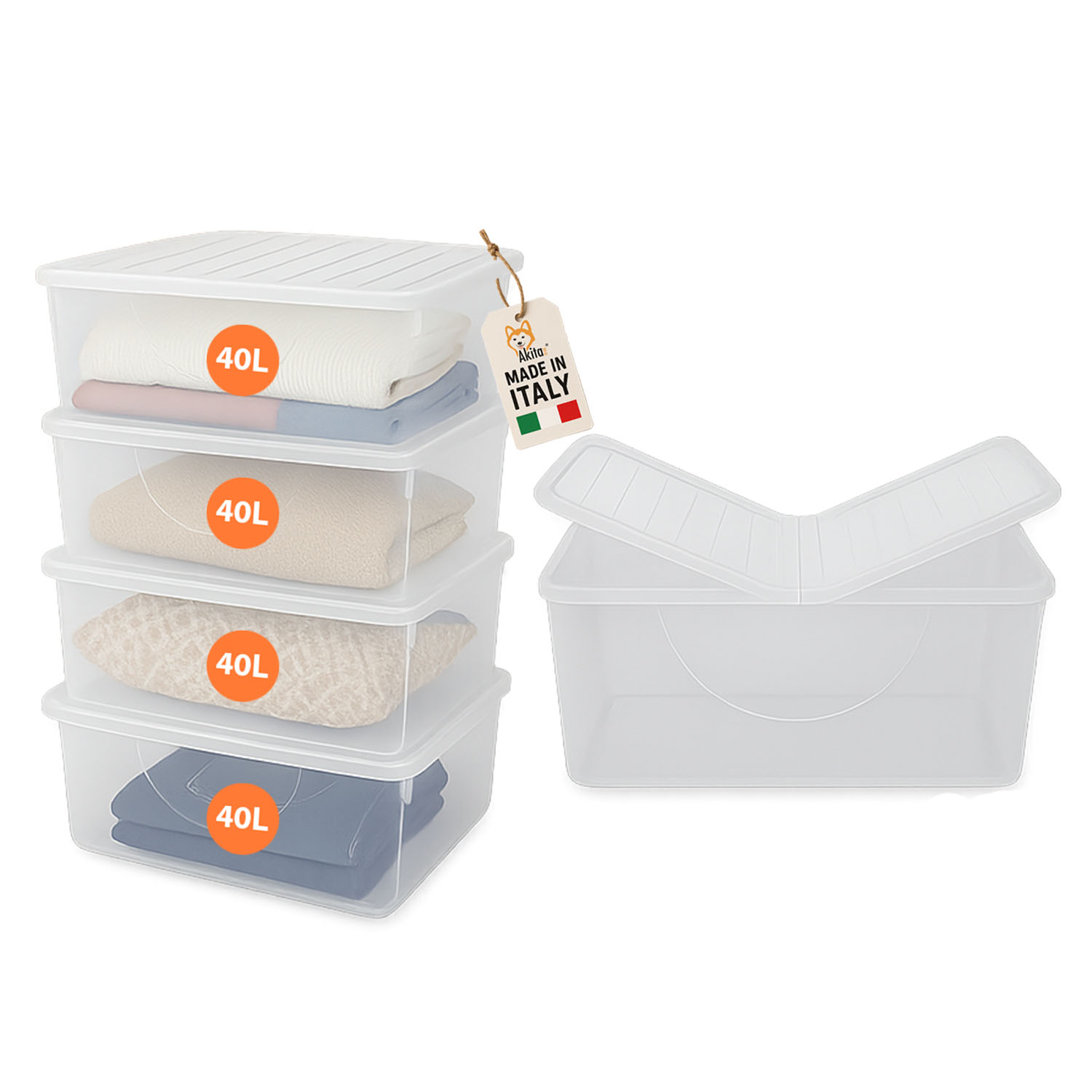 Set 4 Contenitori Plastica 40L con Coperchio doppia apertura foto 2