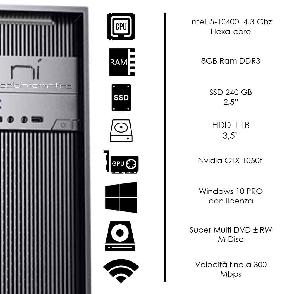 Pc fisso intel i5-10400 8gb ram hdd 1tb ssd 240gb nvidia gtx 1050ti windows 10 foto 3