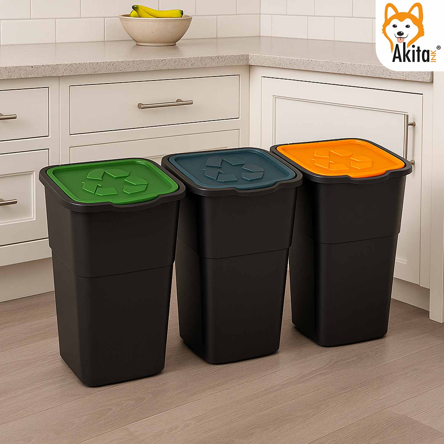 Pattumiera 3 Scomparti 50L per Raccolta Differenziata AKIECO3 foto 3