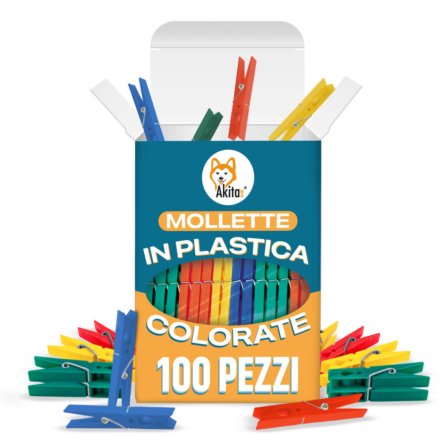 Mollette Bucato Akitaink 100 Pezzi - Plastica Colorata Antivento Resistenti foto 2