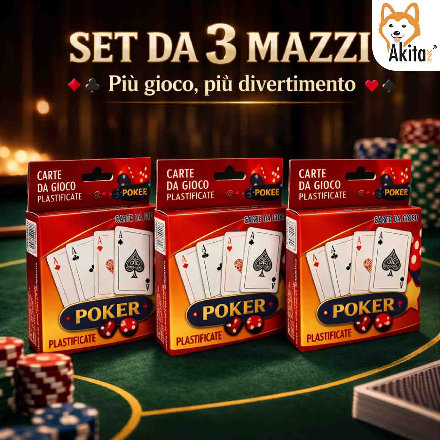 Akitaink Carte da Gioco Poker Plastificate 3 Mazzi foto 5