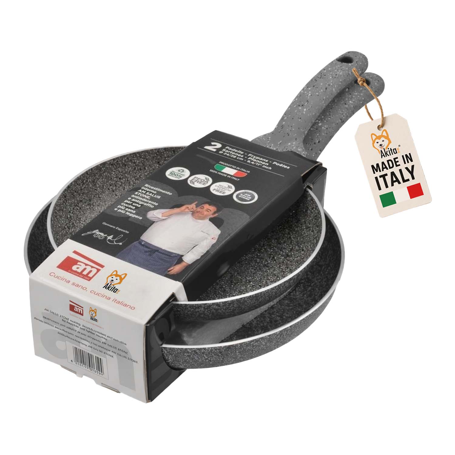 Futura bis padelle antiaderenti effetto pietra 24-28 cm.