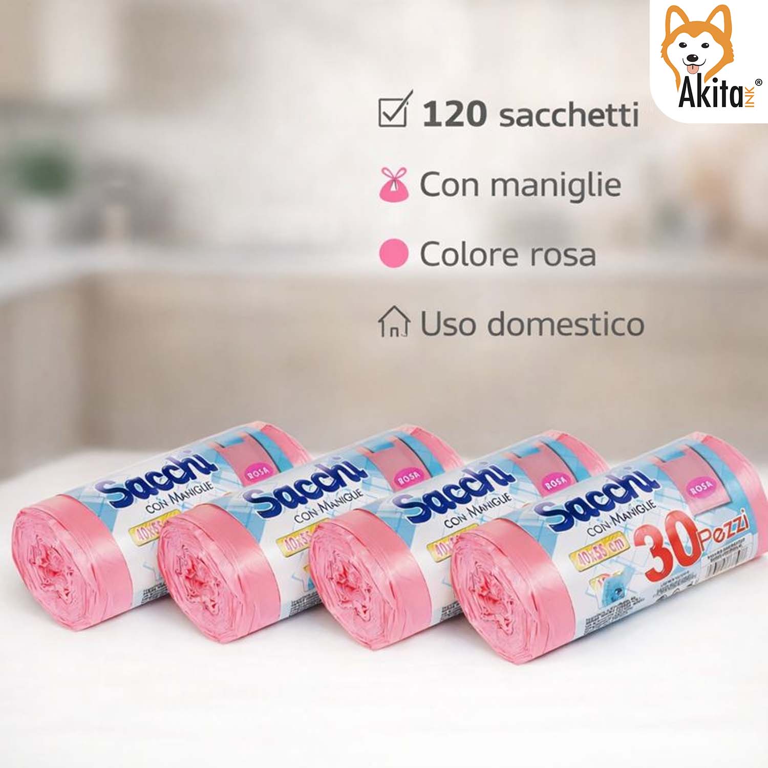 120 Sacchi Nettezza Antiforo Con Manici 40x55 cm Rosa foto 6