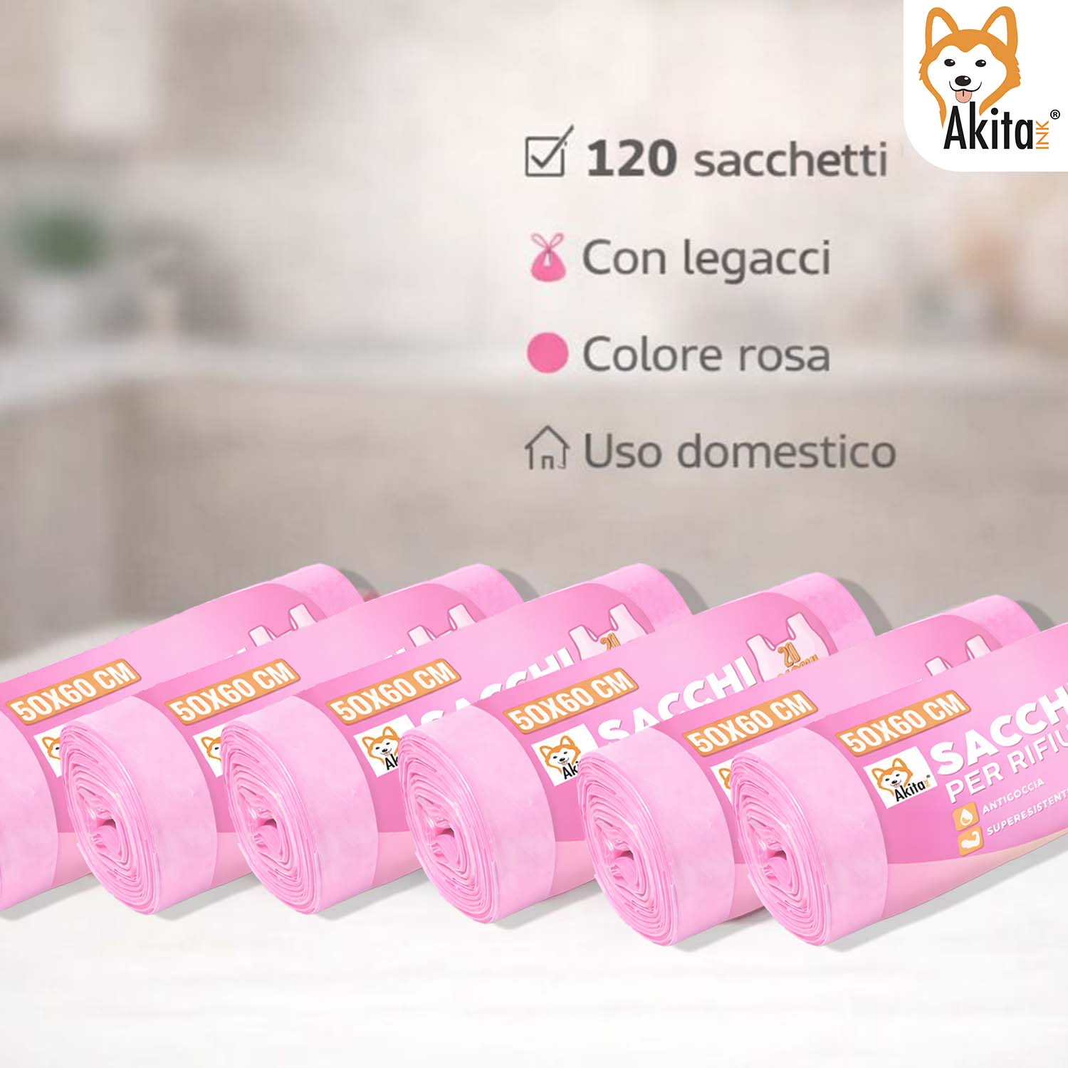120 Sacchi Nettezza Antiforo Con Manici 50x60 cm Rosa foto 6