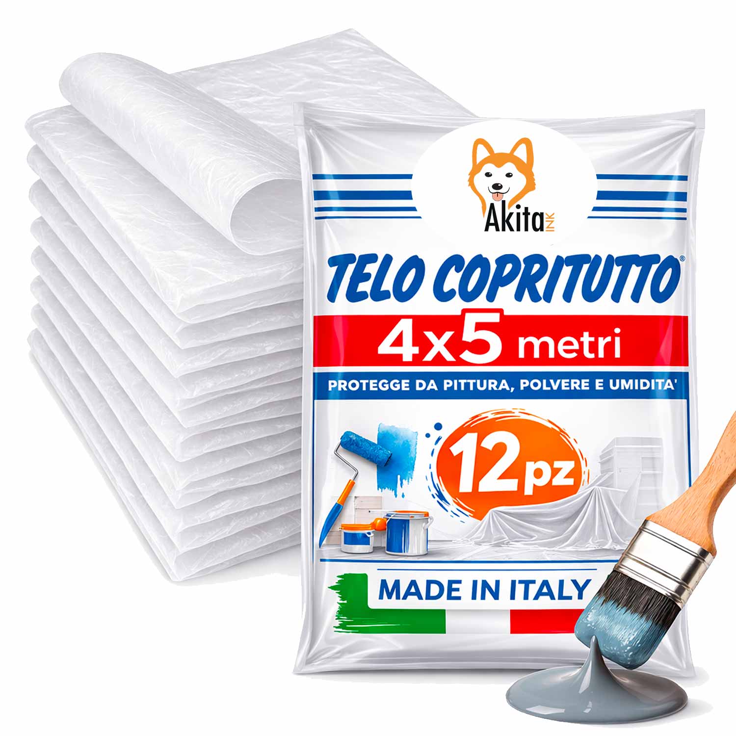 Telo copritutto 12 pz 4x5m akitaink protettivo multiuso.