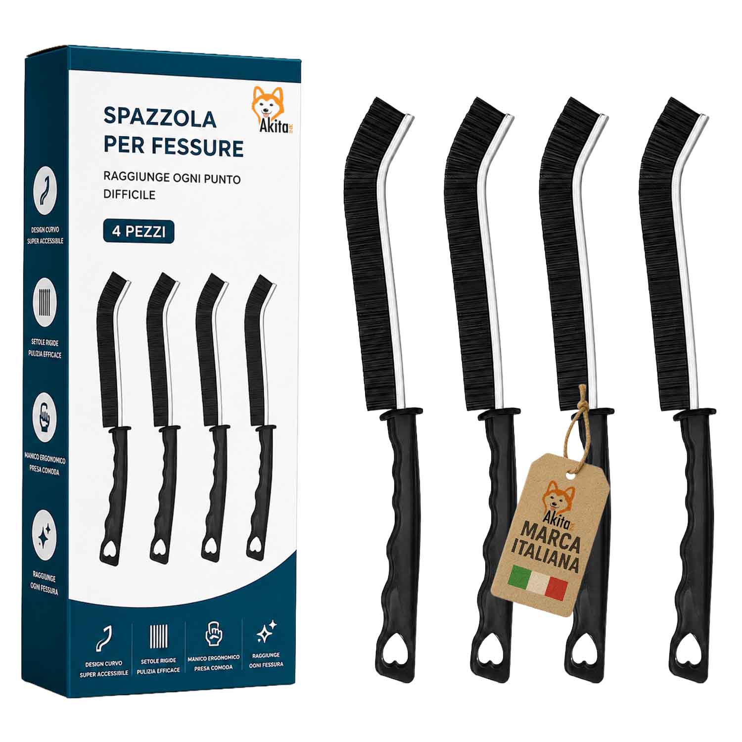 Set 4 spazzole pulizia fessure setole dure multifunzione.