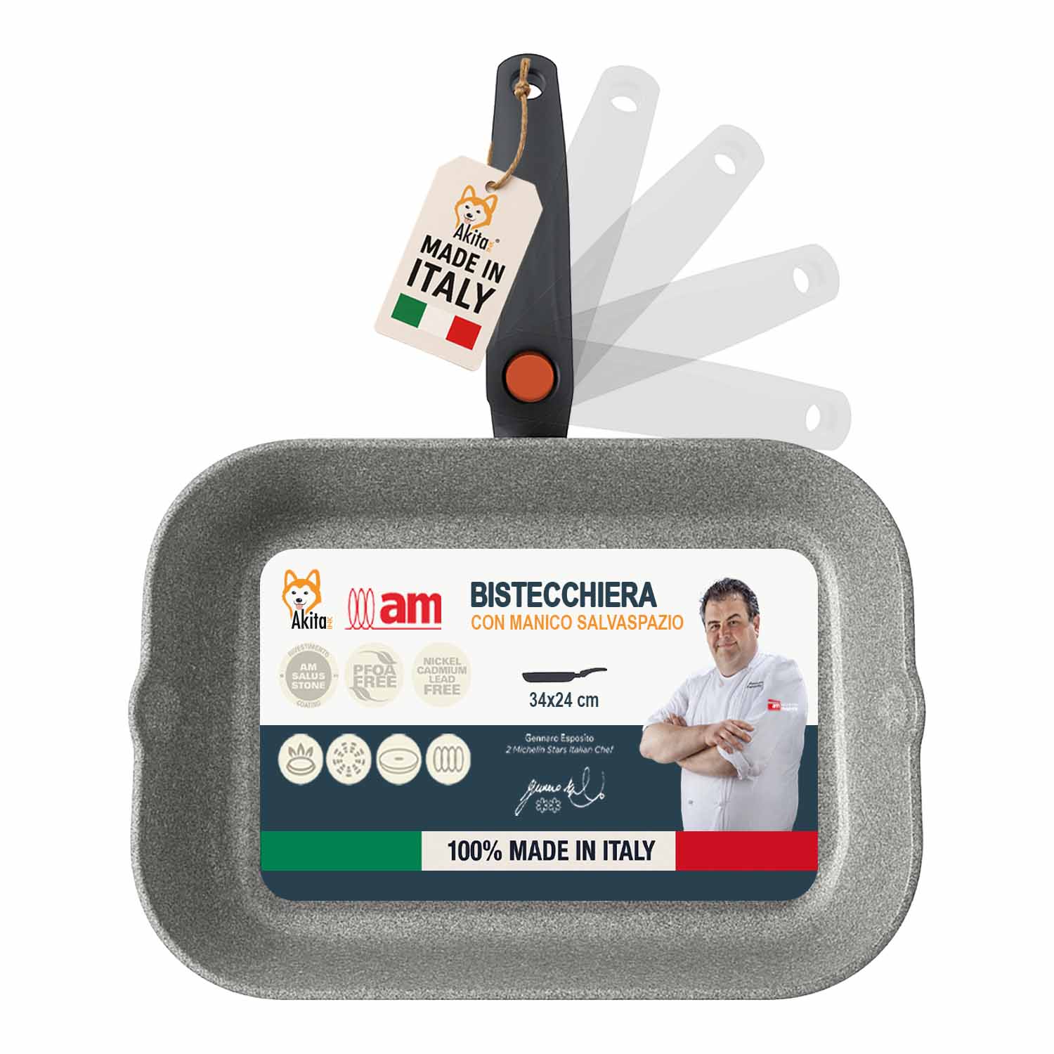 Bistecchiera Stone 34x24 cm Antiaderente Salvaspazio 2 Becchi foto 2