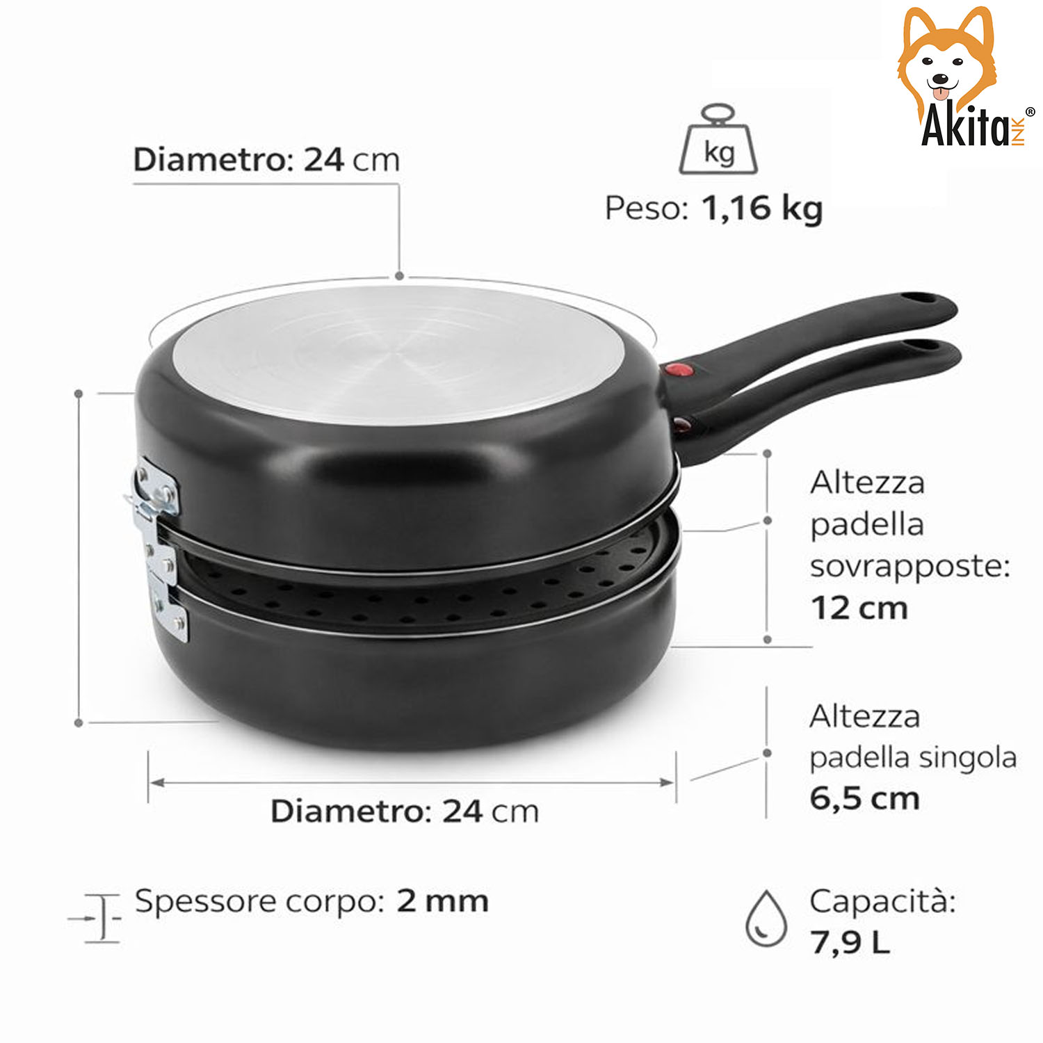 Fornetto con Vaporiera 24 cm Antiaderente Multiuso foto 3