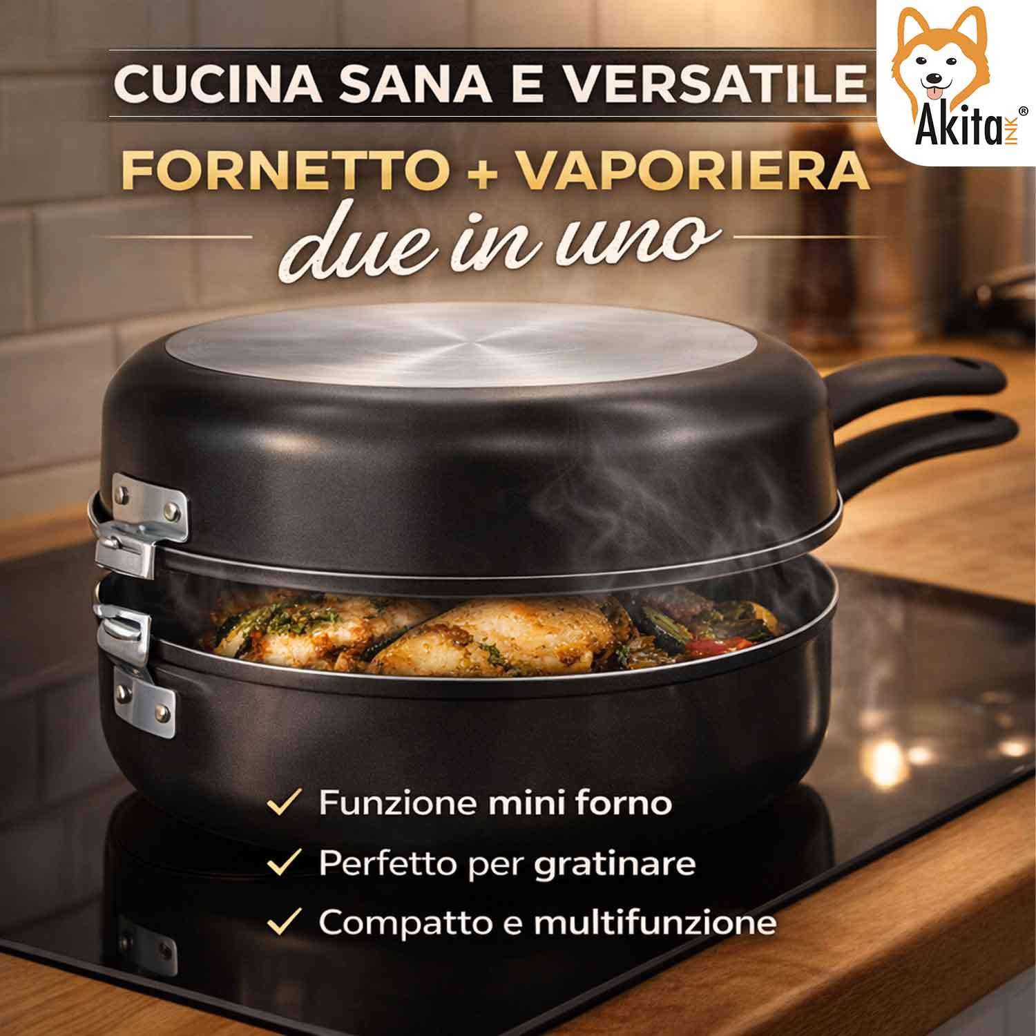 Fornetto con Vaporiera 24 cm Antiaderente Multiuso foto 6