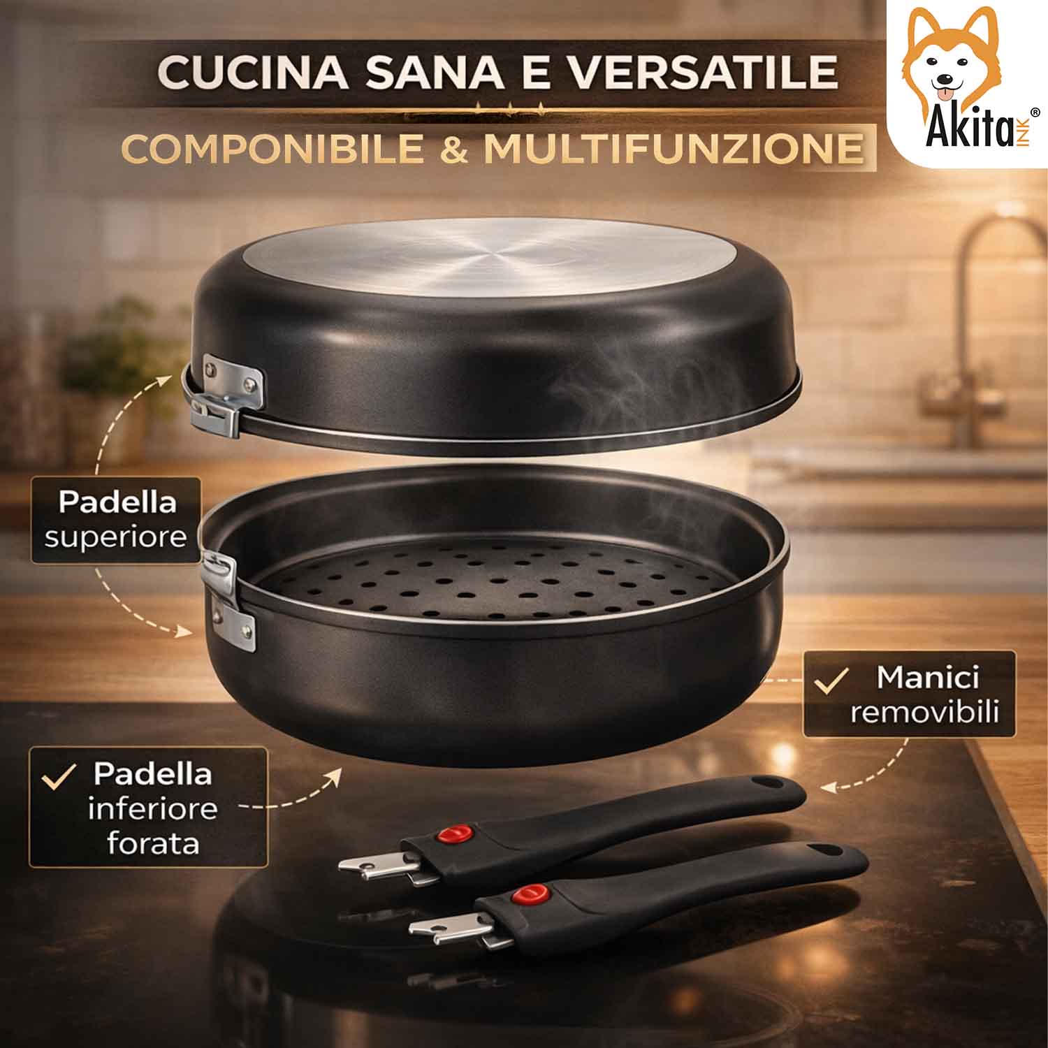 Fornetto con Vaporiera 24 cm Antiaderente Multiuso foto 5