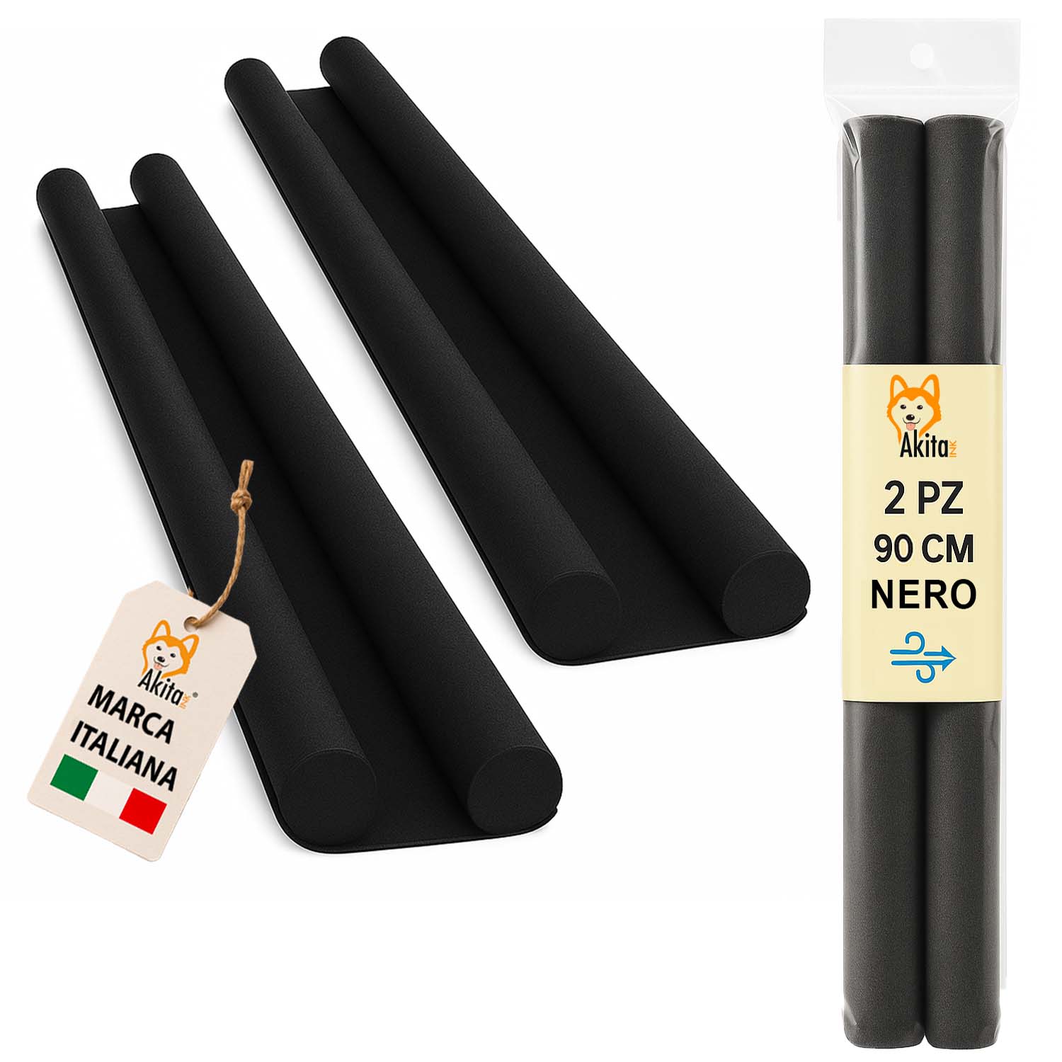 2 pz paraspifferi porta doppia guarnizione 90 cm nero.