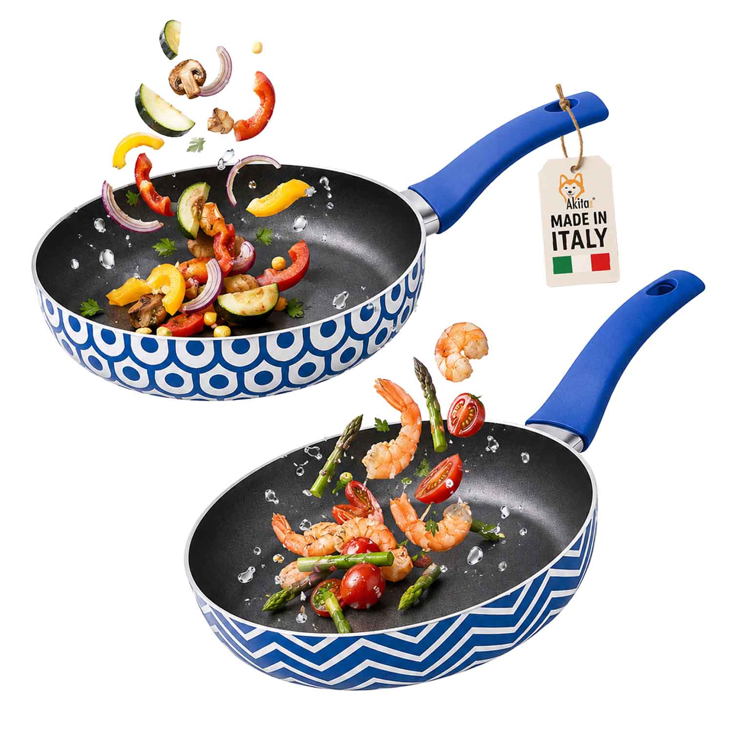 Bis Padelle 24-28 cm Blu Decorate Linea Onde foto 2