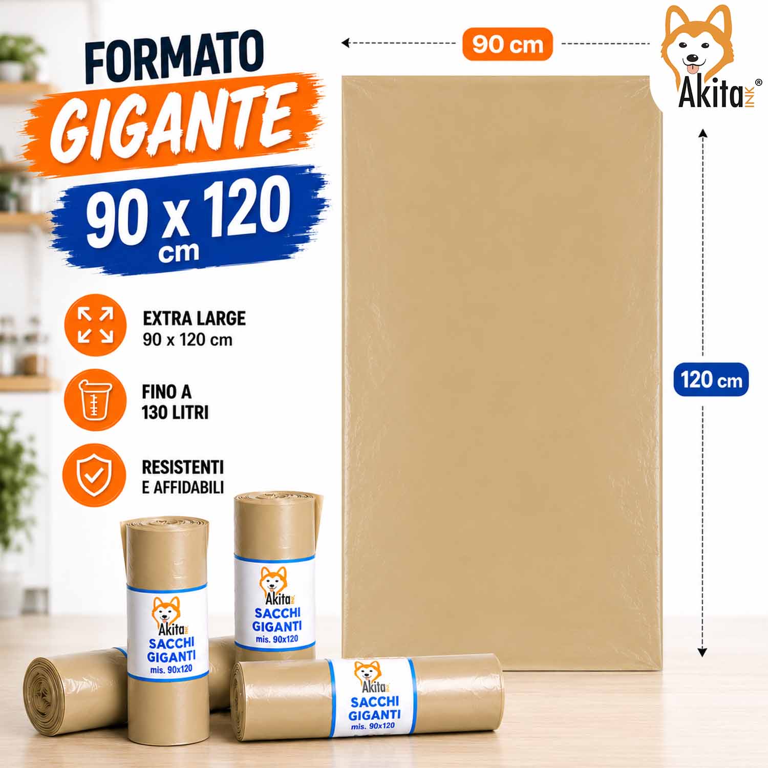 Akitaink Sacchi Spazzatura Grandi 90x120 Ambra - 40pz foto 4