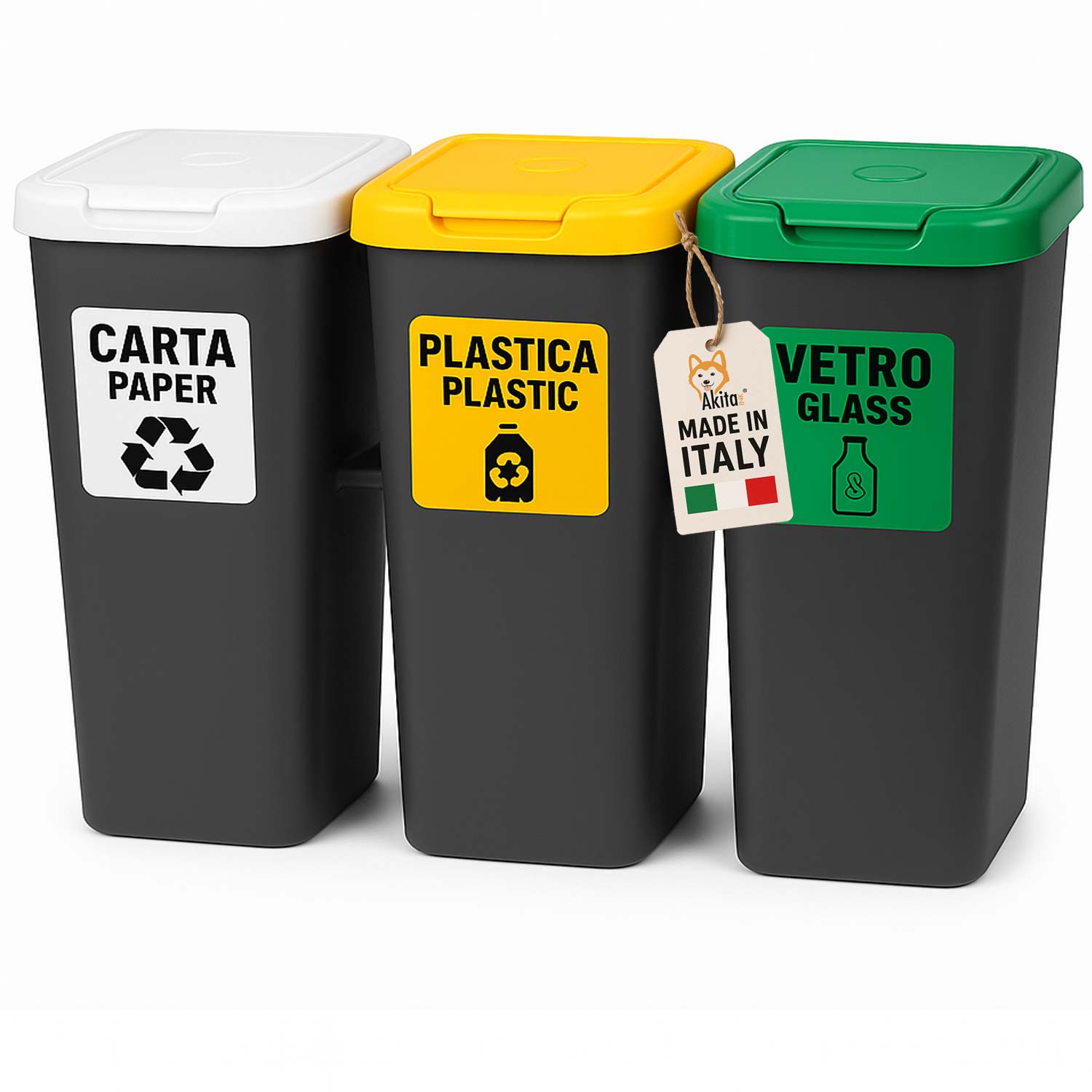 Pattumiera raccolta differenziata 3 scomparti akirock.