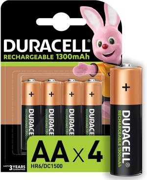 Duracell Plus Ricaricabili Batterie Stilo 1300mAh HR6 DC1500 AA 4pz foto 2