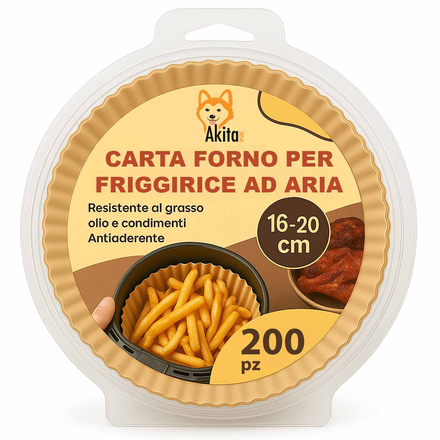 Carta friggitrice aria 200 fogli antiaderenti 16-20cm.