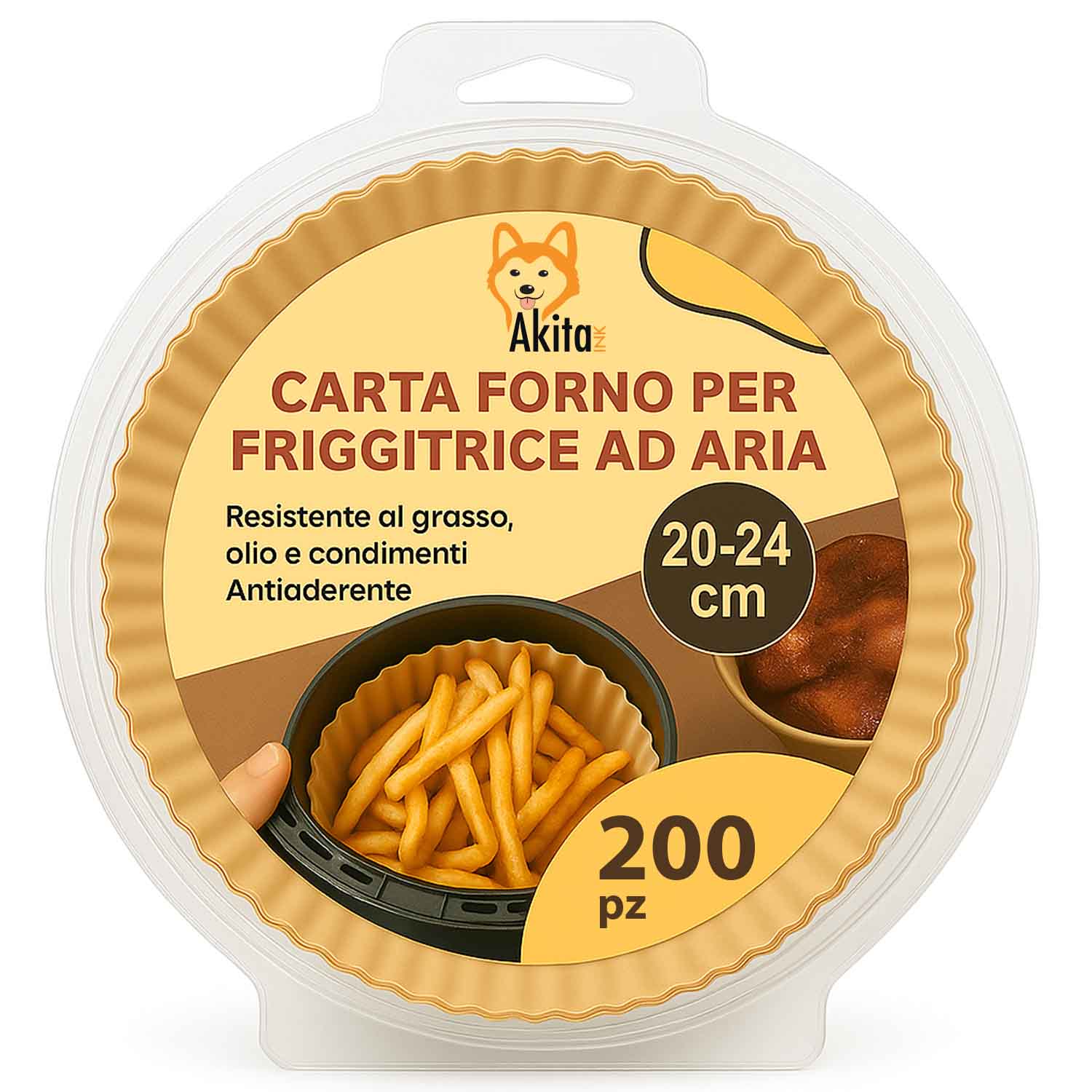 Carta friggitrice aria 200 fogli antiaderenti 20-24cm.