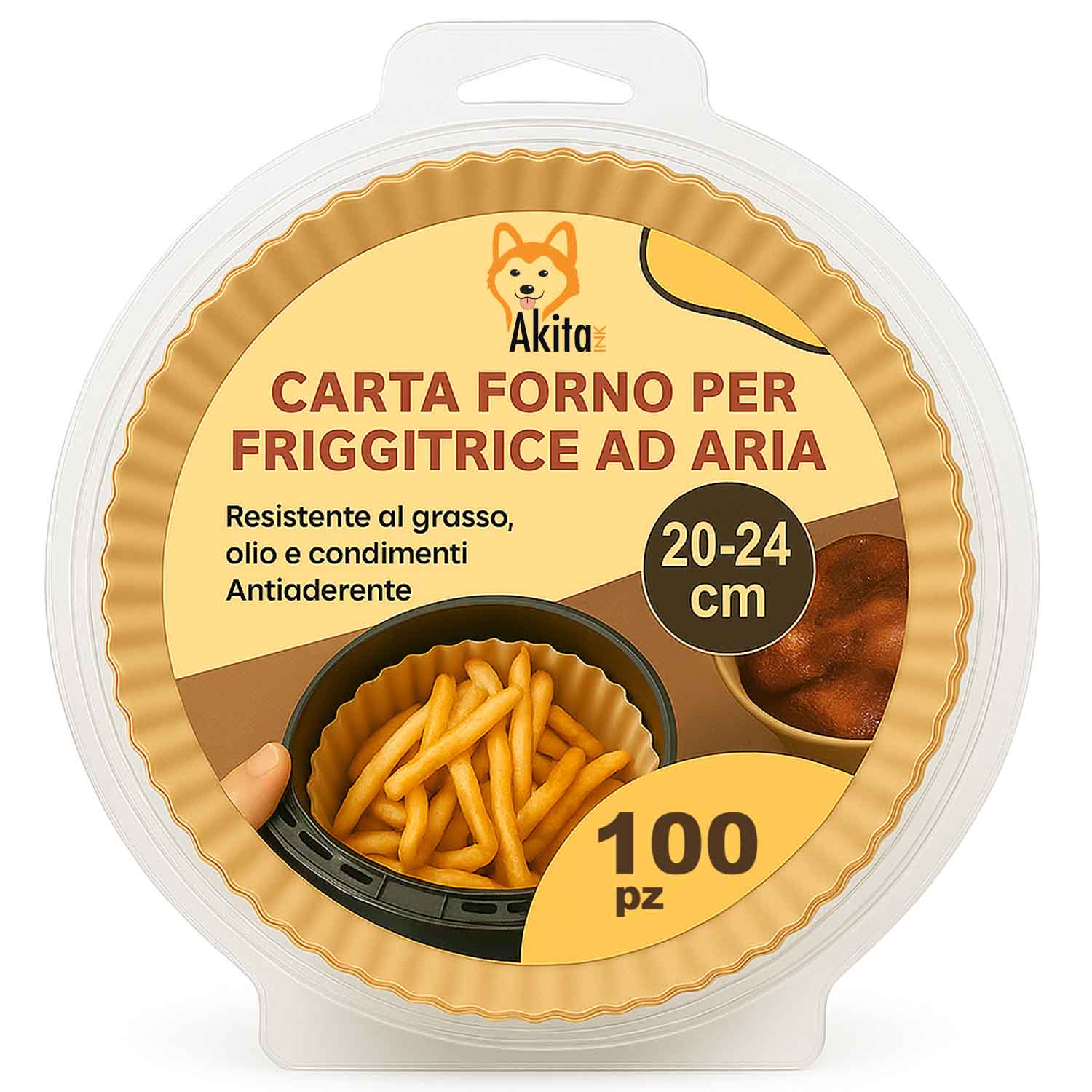 Carta friggitrice aria 100 fogli antiaderenti 20-24cm.