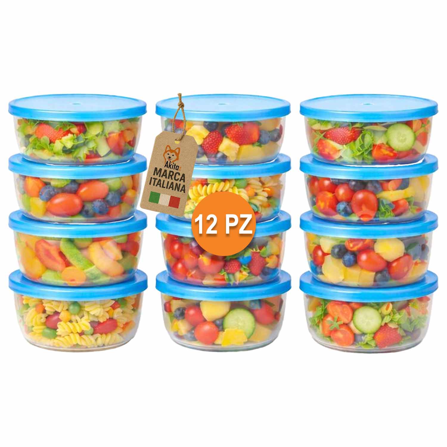 Set 12 Contenitori Tondi 500 ml con Coperchio Blu foto 2