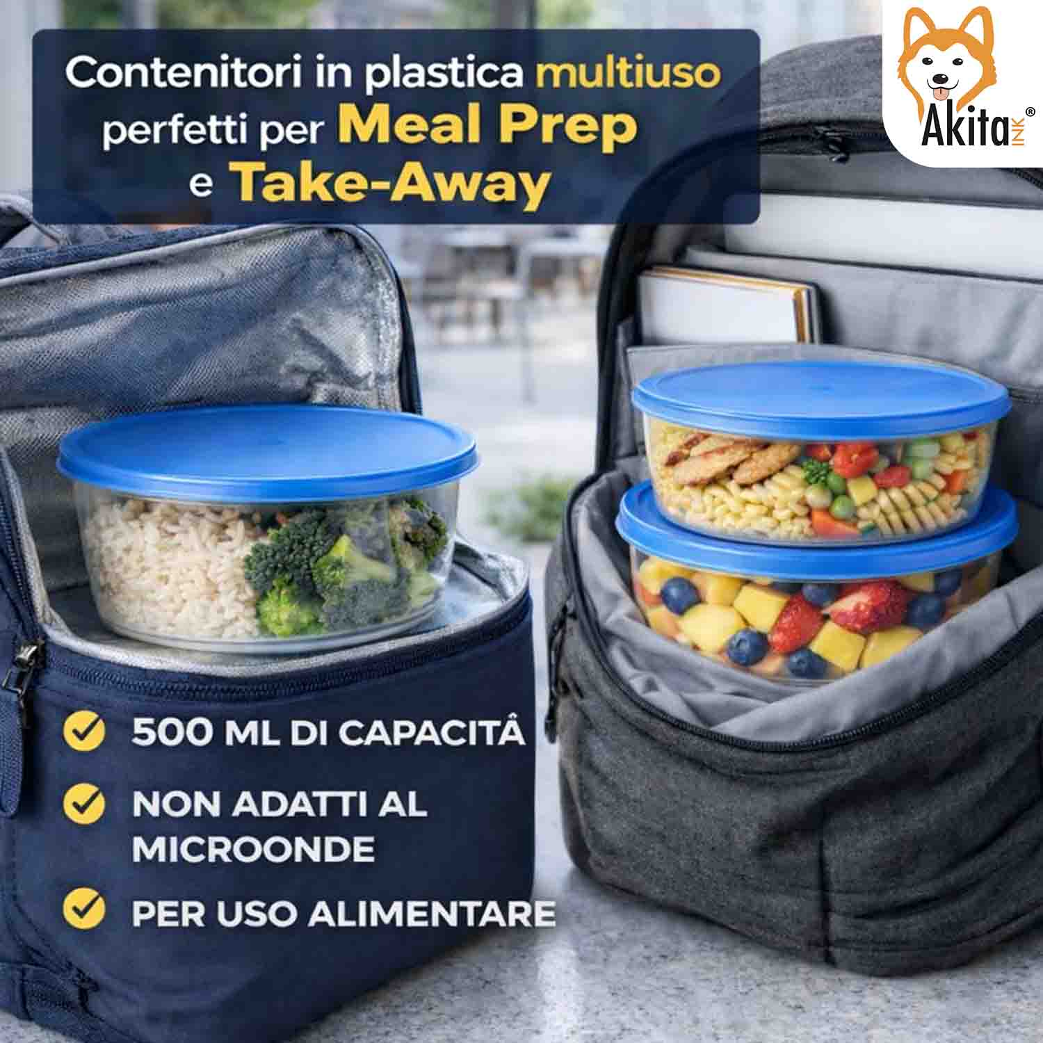 Set 12 Contenitori Tondi 500 ml con Coperchio Blu foto 5