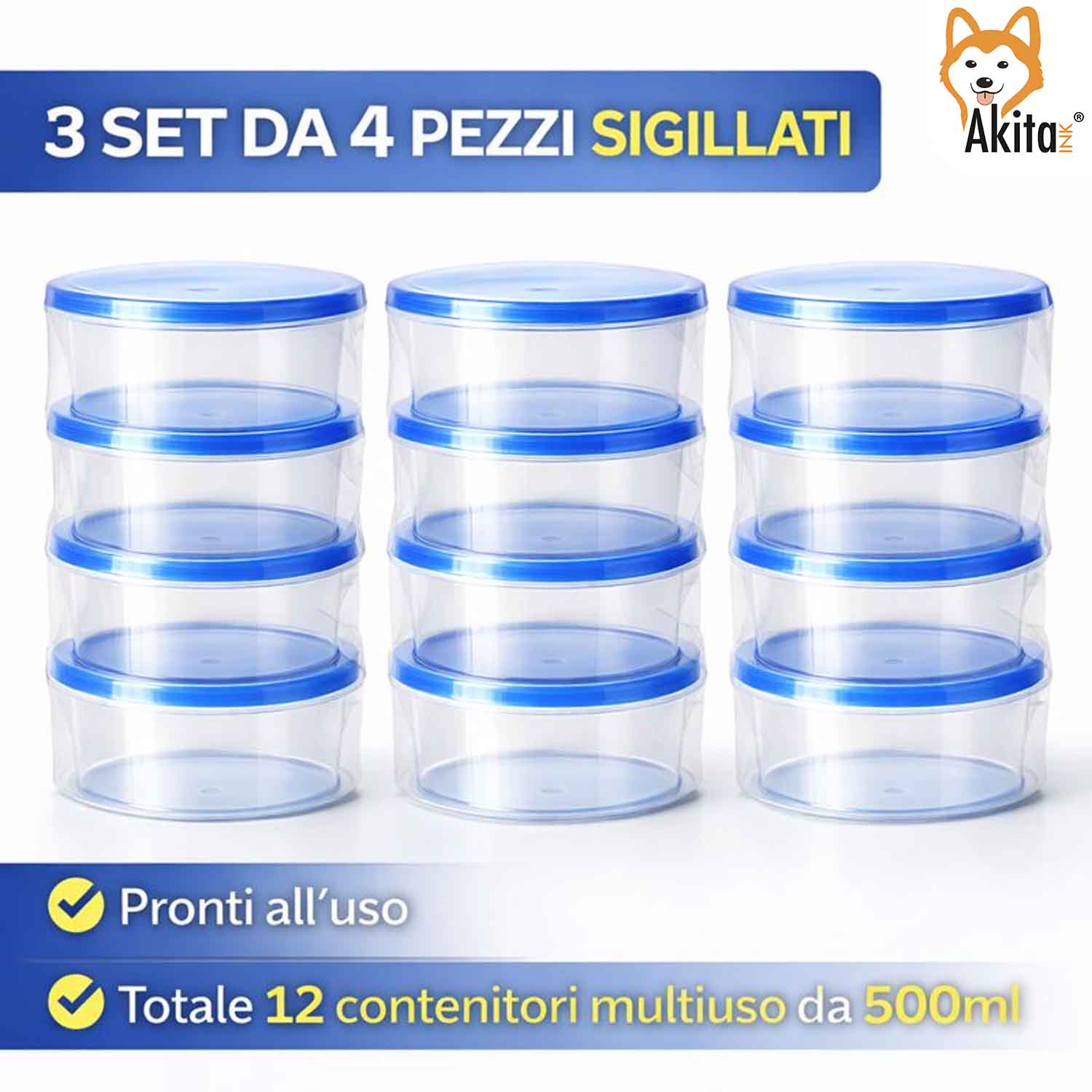 Set 12 Contenitori Tondi 500 ml con Coperchio Blu foto 6