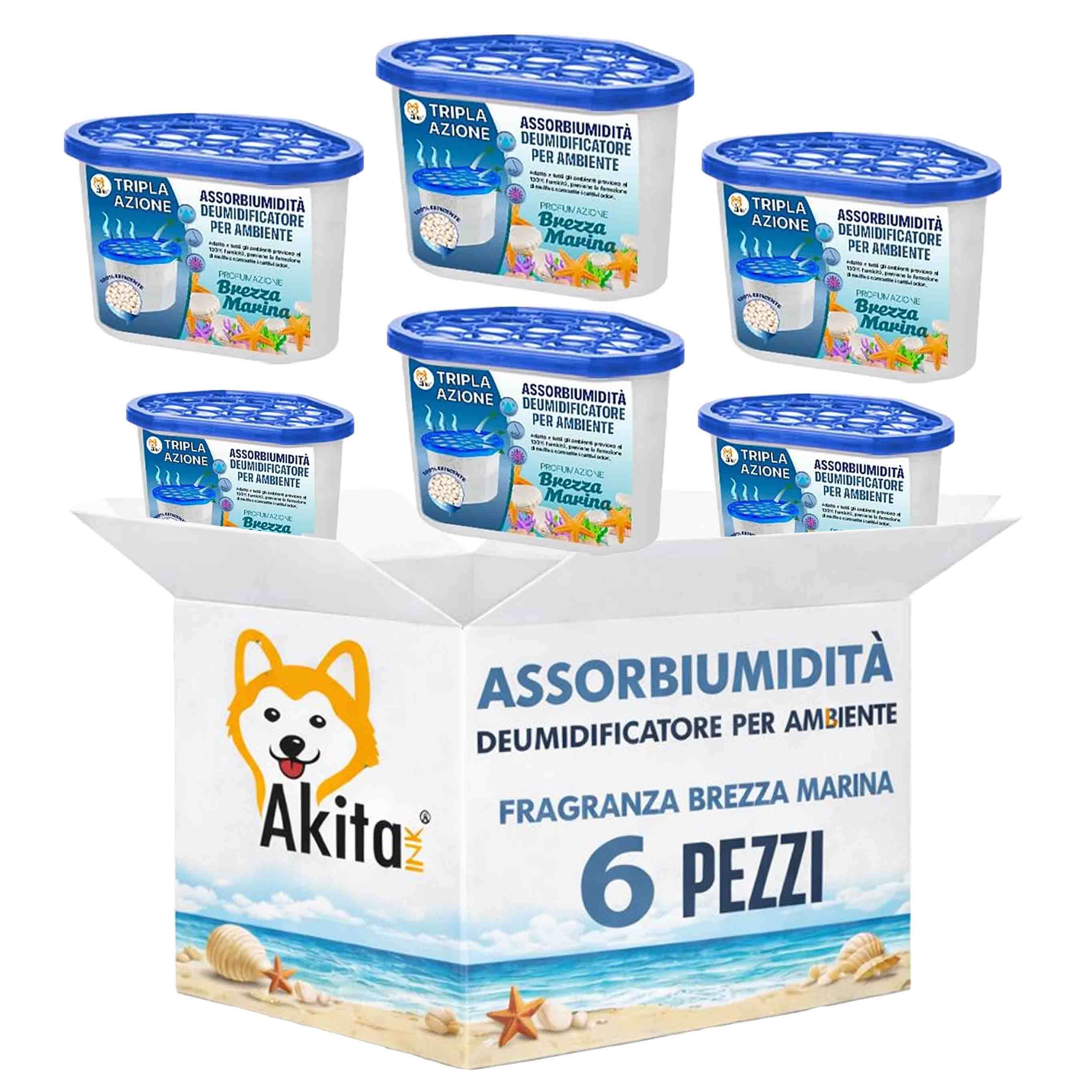 Set 6 assorbiumidita' deumidificatori brezza marina 500 ml.