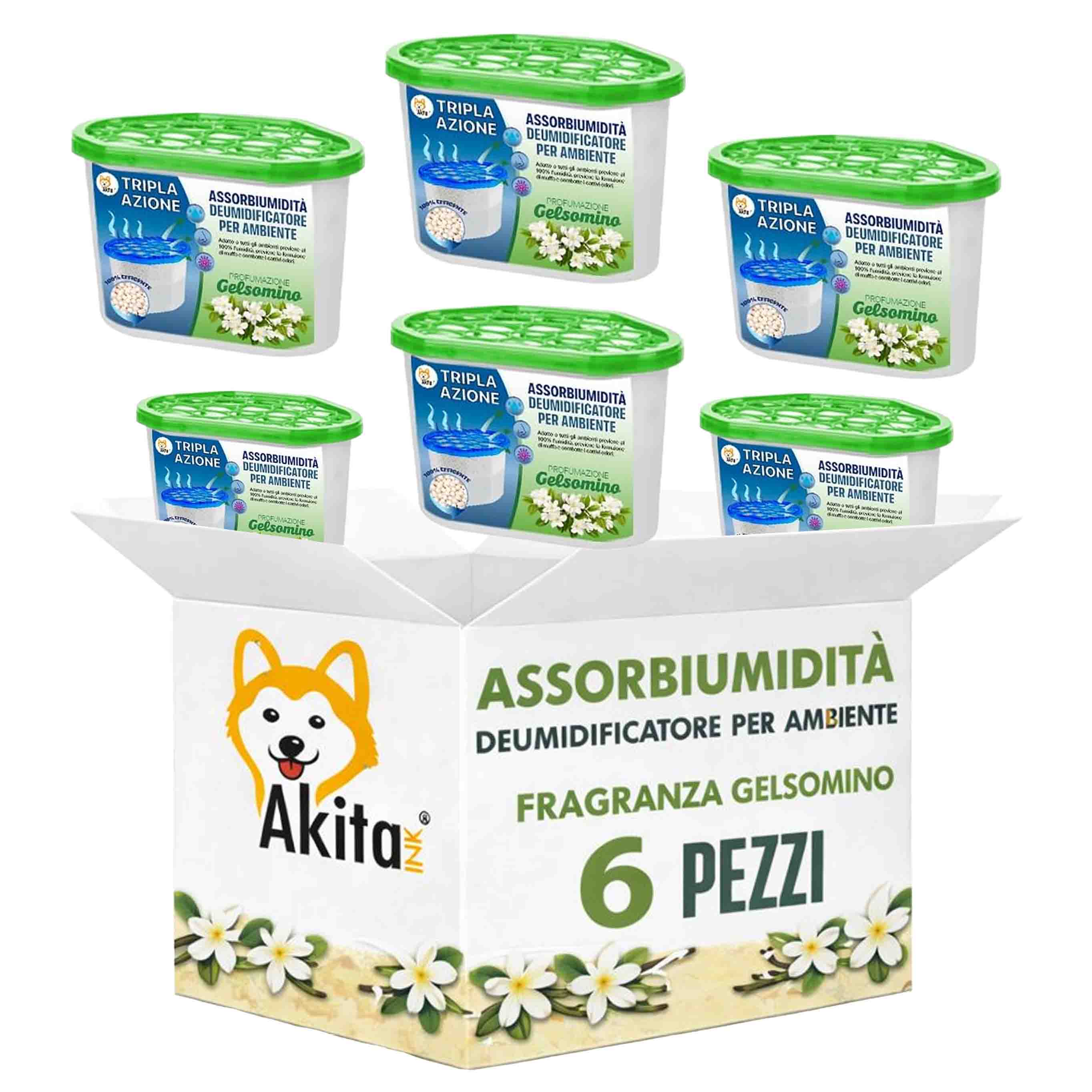 Set 6 assorbiumidita' deumidificatori gelsomino 500 ml.