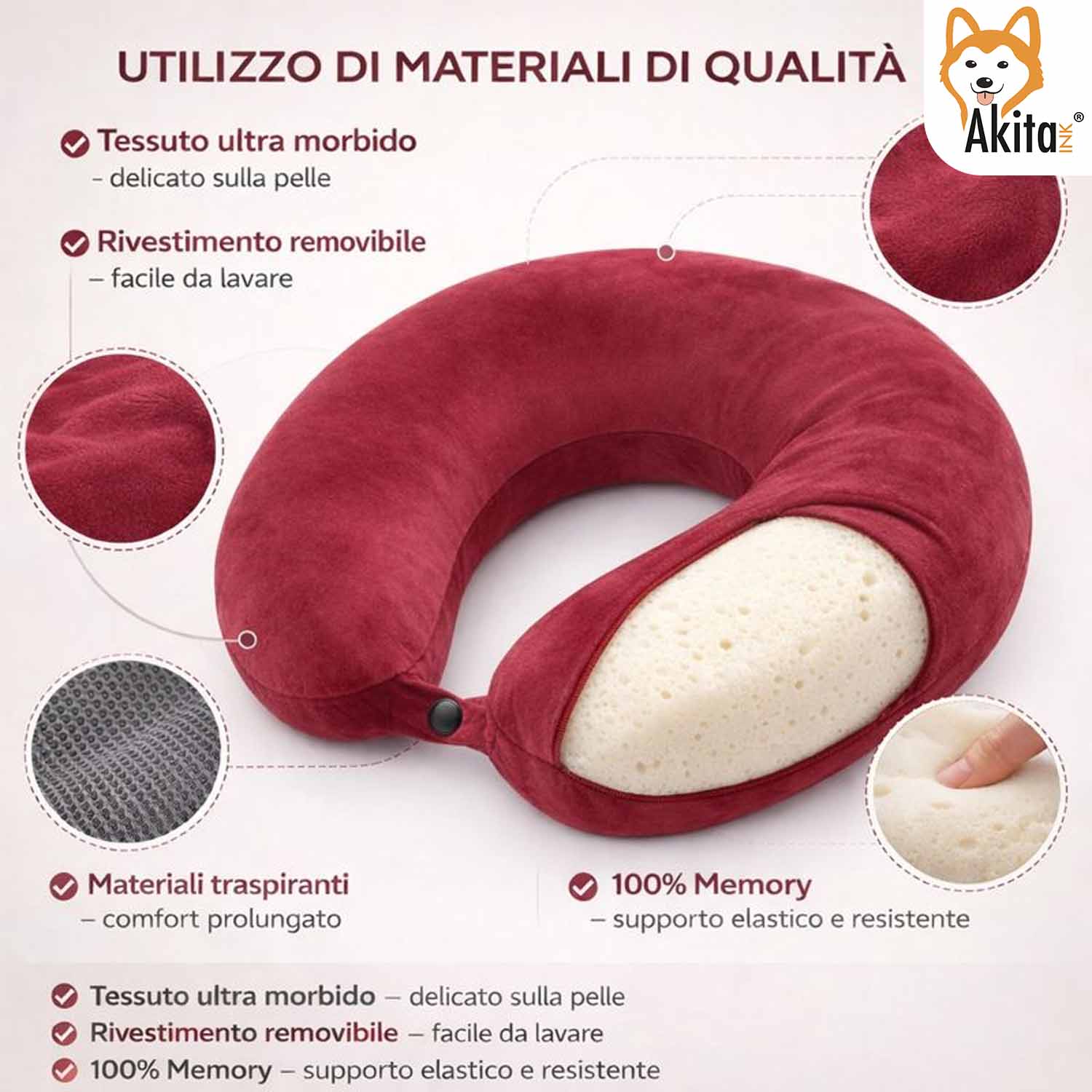 Cuscino da Viaggio in Memory Foam a U per Collo foto 4