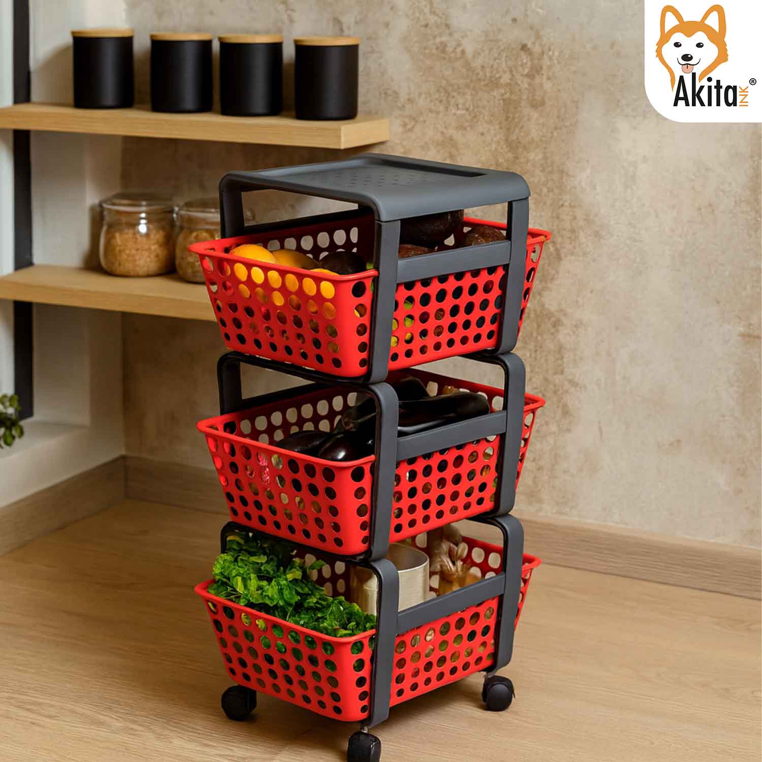 Carrello Portatutto 3 Ripiani Rosso con Ruote Salvaspazio foto 3