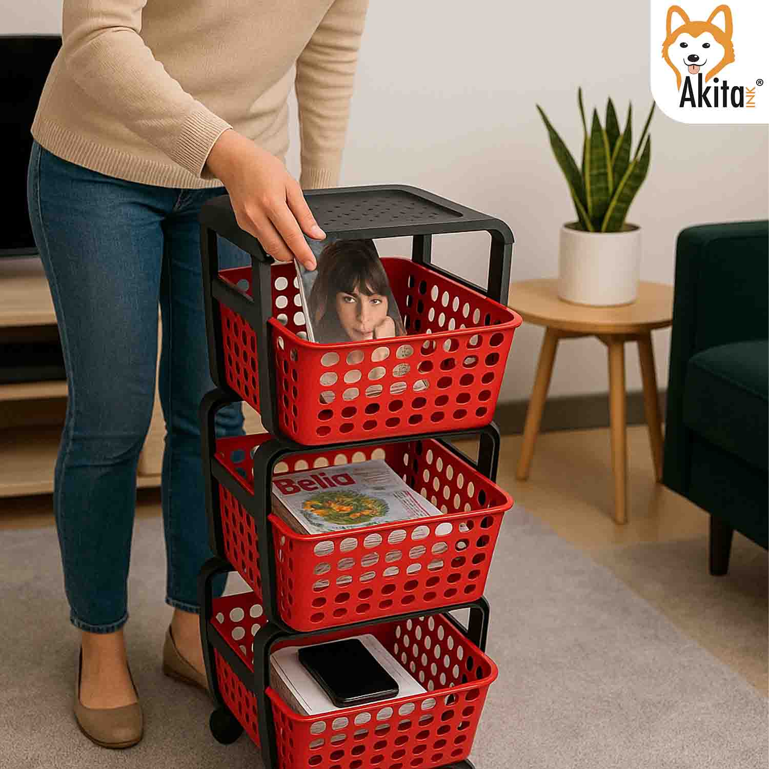 Carrello Portatutto 3 Ripiani Rosso con Ruote Salvaspazio foto 5