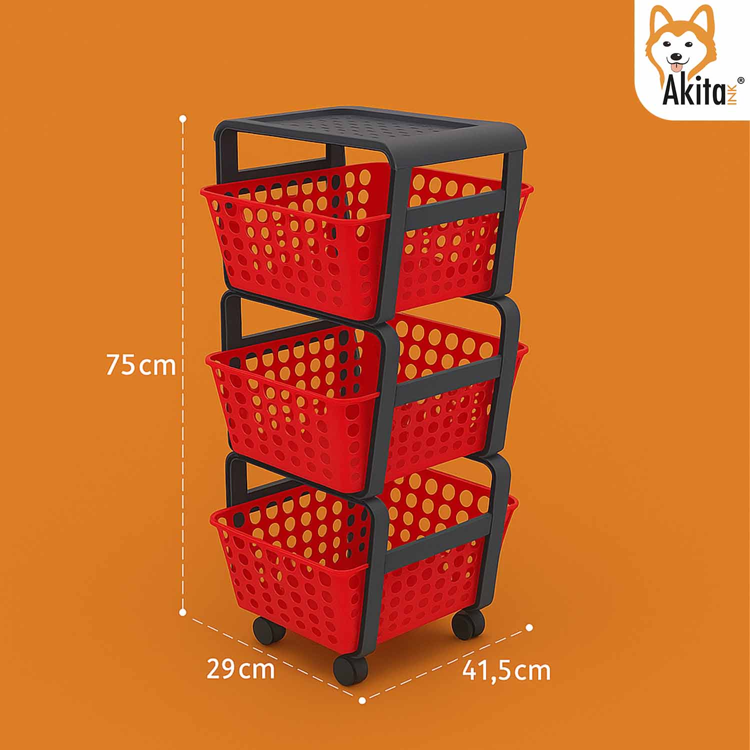 Carrello Portatutto 3 Ripiani Rosso con Ruote Salvaspazio foto 4