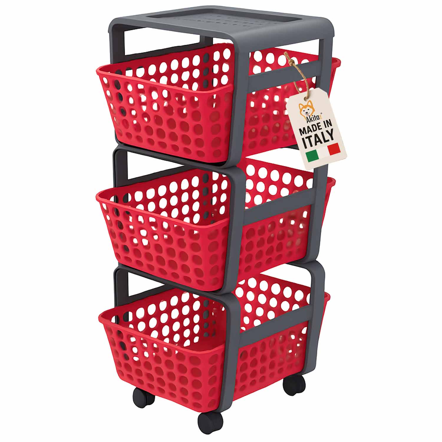 Carrello Portatutto 3 Ripiani Rosso con Ruote Salvaspazio foto 2