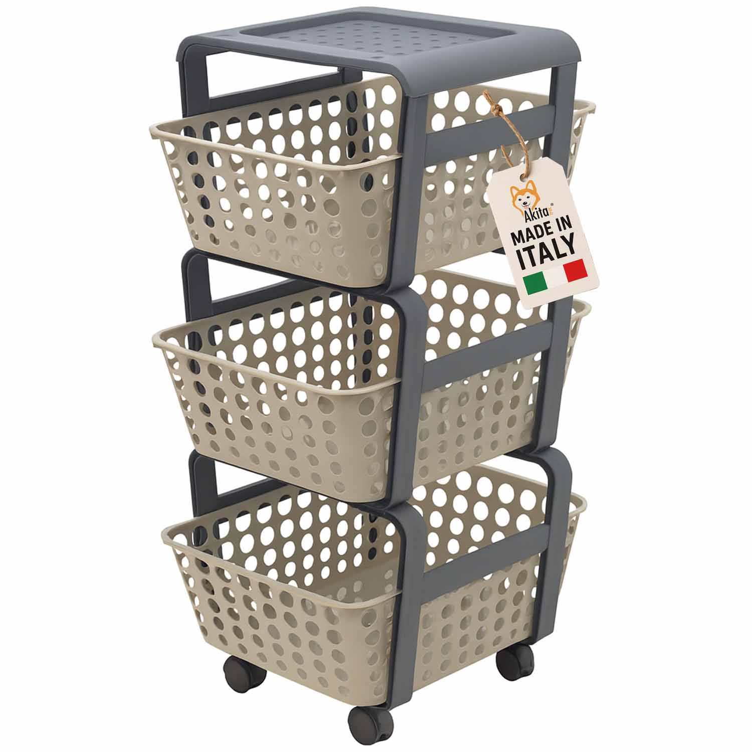 Carrello Portatutto 3 Ripiani Tortora con Ruote Salvaspazio foto 2