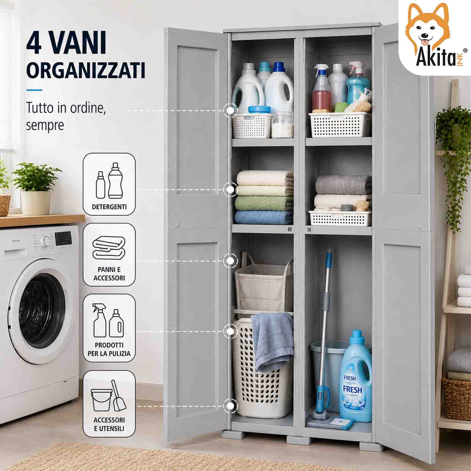 Akitaink Armadio Omnimodus Simplex con 2 Ripiani Grigio foto 4