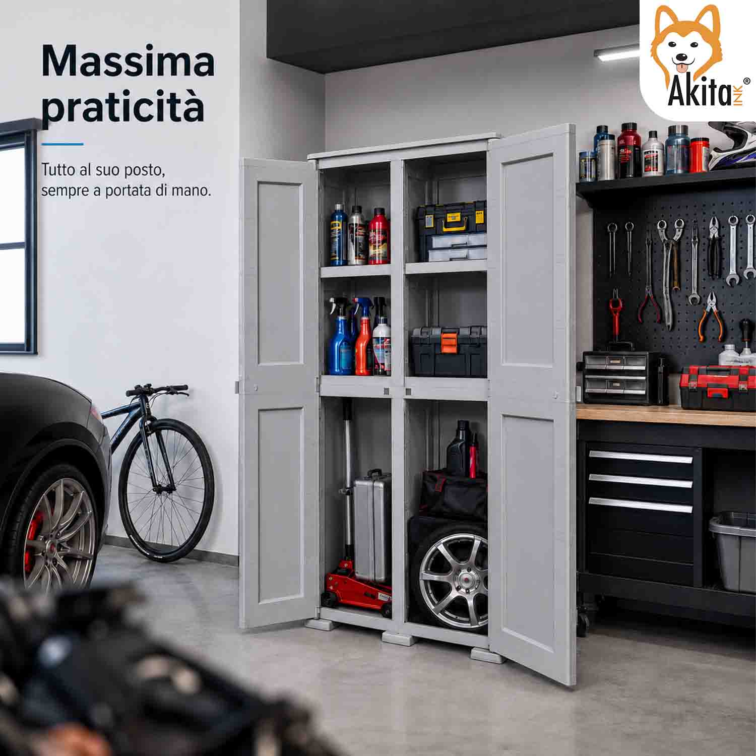 Akitaink Armadio Omnimodus Simplex con 2 Ripiani Grigio foto 5