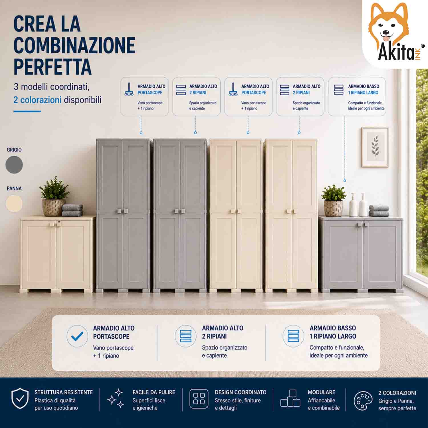 Akitaink Armadio Omnimodus Simplex con 2 Ripiani Grigio foto 6