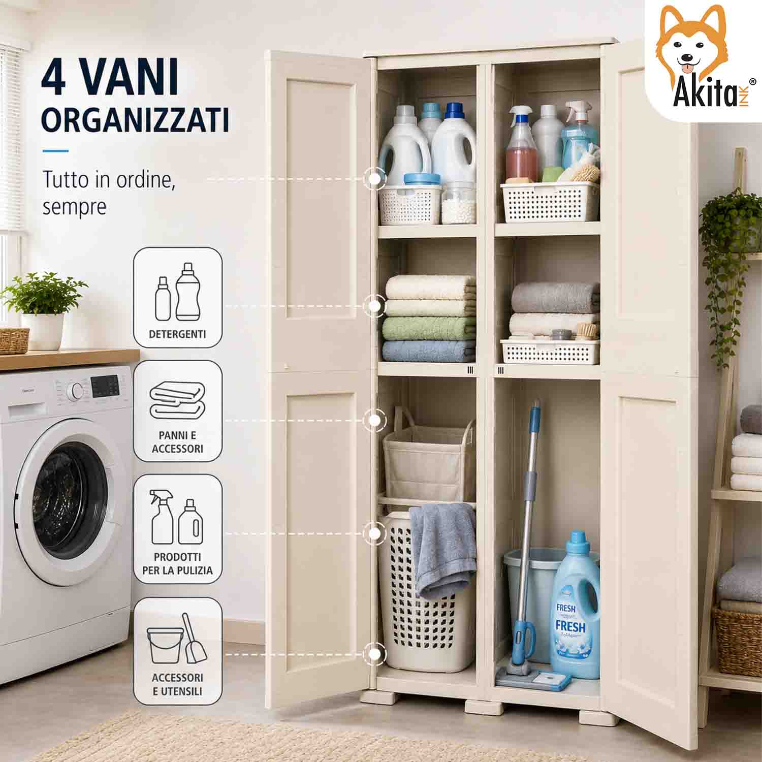 Akitaink Armadio Omnimodus Simplex con 2 Ripiani Panna foto 4