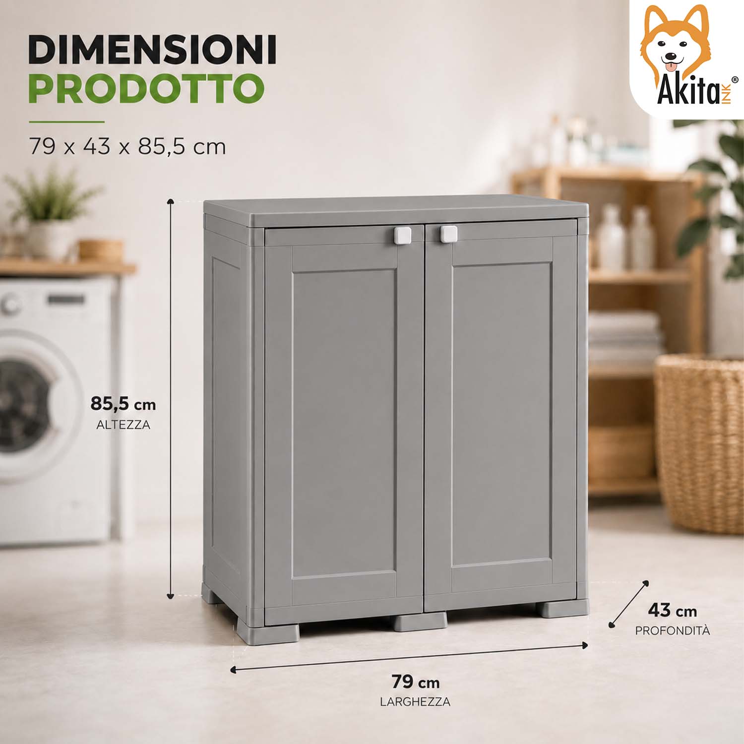 Akitaink Armadio Simplex Basso 1 Ripiano Grigio foto 3