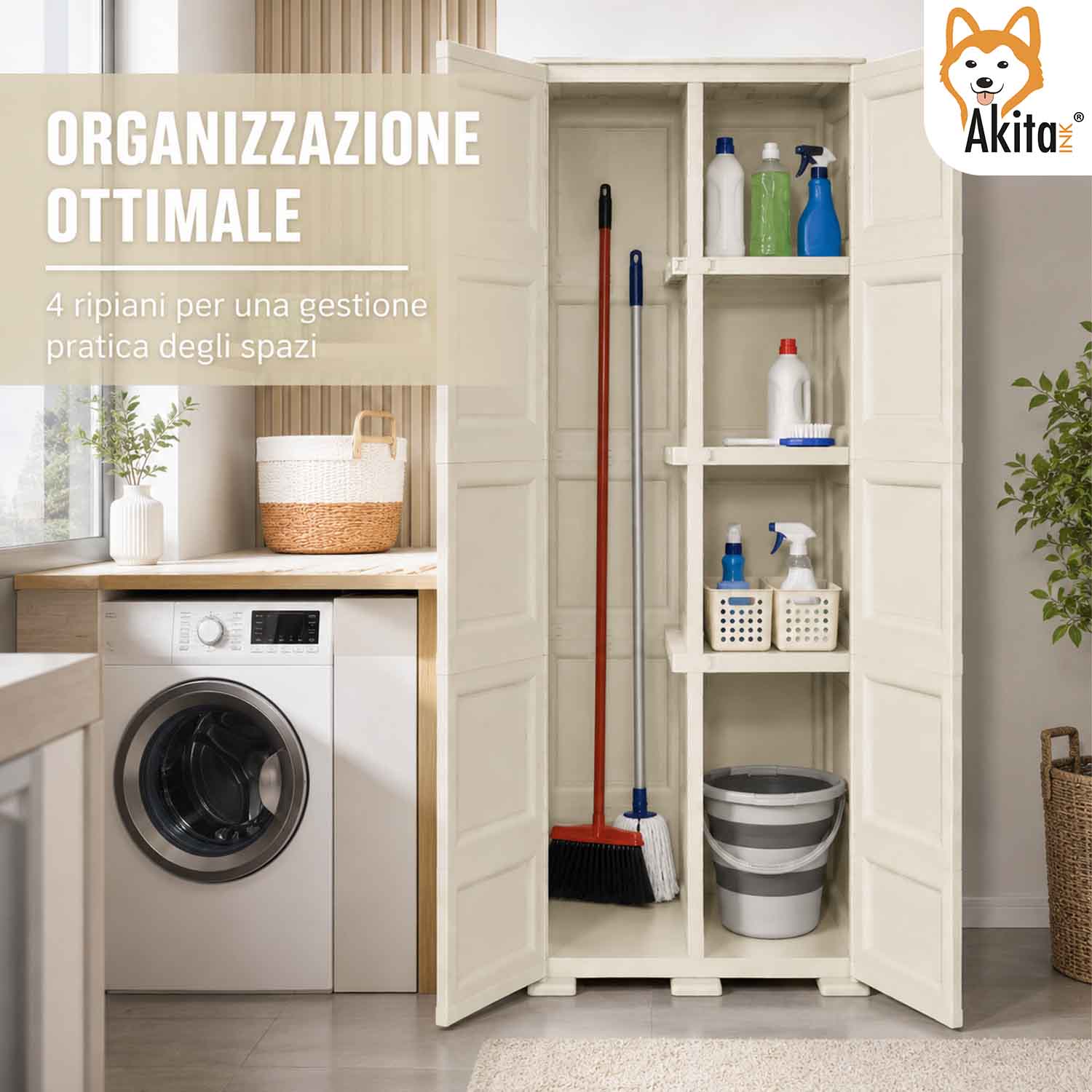 Akitaink Armadio Portascope Omnimodus con 4 Ripiani Panna foto 3