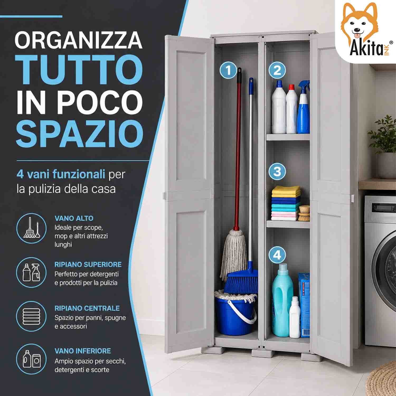 Akitaink Armadio Portascope Simplex con 1 Ripiano Grigio foto 5