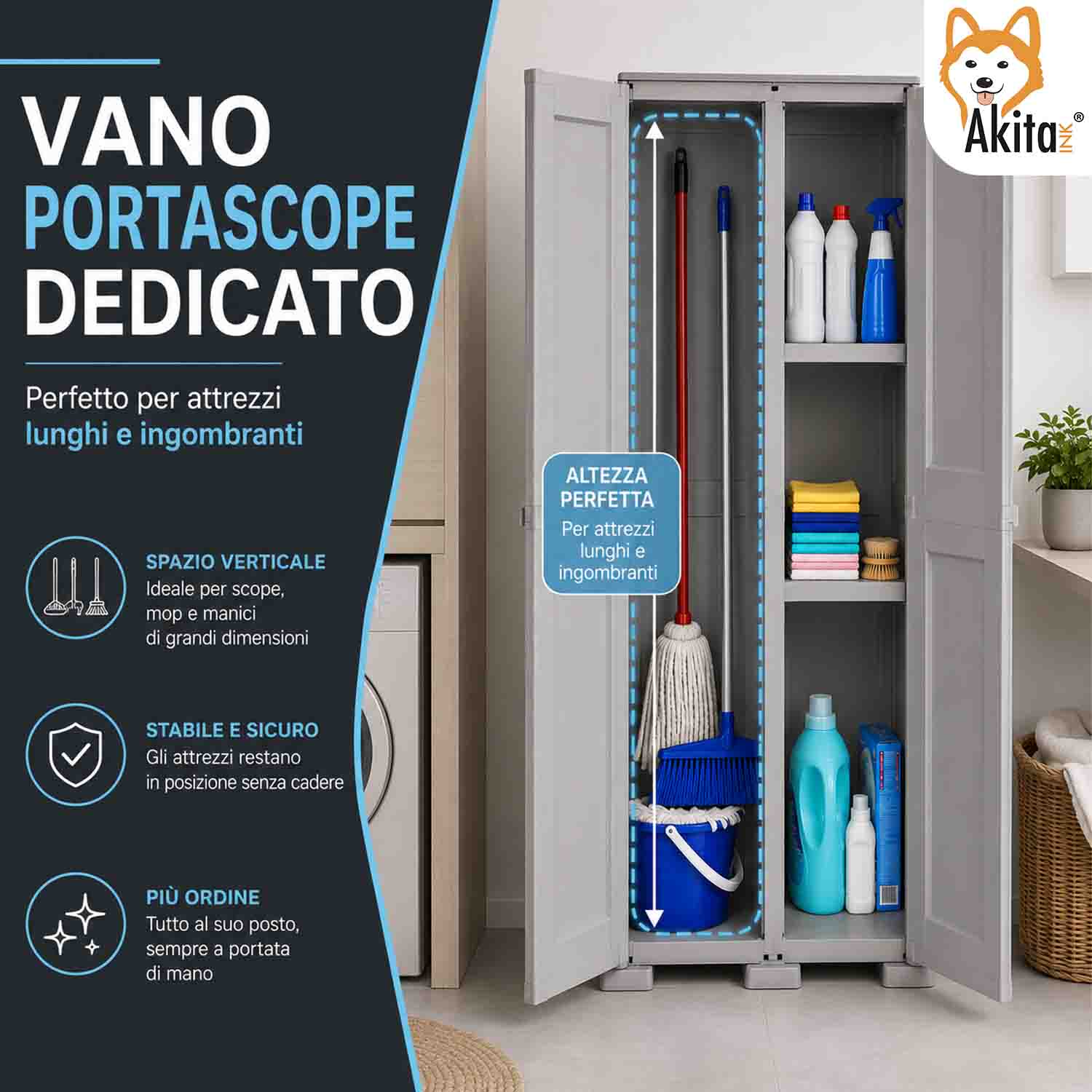 Akitaink Armadio Portascope Simplex con 1 Ripiano Grigio foto 4