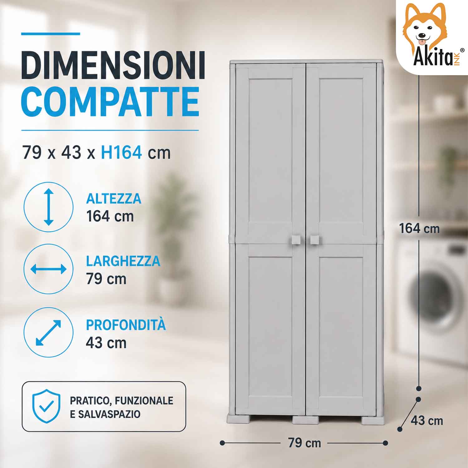 Akitaink Armadio Portascope Simplex con 1 Ripiano Grigio foto 3